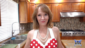 on her knees video: Hot sexy MILF Cindi Sinclair on her knees in the kitchen sucking cock! POVMania