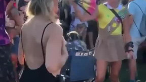 festival video: Hot Trashy MILF Sprays Breastmilk at People at a Festival