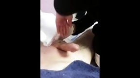 wax video: Asian lady waxing and massaging make dick cum