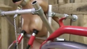 farm video: Breasty exposed blond cuffed and milked on farm