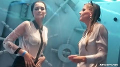 wet tshirt video: Amazing European bitches soaking wet and teasing in a club