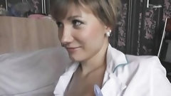 handjob video: Hand Job from a Nurse and Sperm on her Face