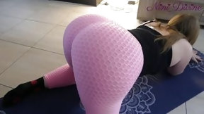 yoga pants video: He can't resist my big tight ass in my leggings during the yoga session!