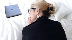 business woman video: Gorgeous, blonde business woman is fucking a stranger in a hotel room, during her trip
