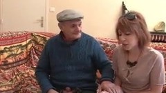 grandpa video: Redhead slut anal fucked in 3some with GrandPa