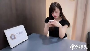 job interview video: Shy Asian girl is being fucked at the job interview