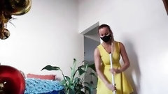 brazilian wife video: Ex-Wife cleans inside her yellow dress