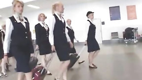 stewardess video: Busty Stewardess Hot Handjob