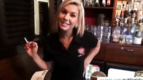 bar video: Beautiful blonde bar girl gets paid for sex and receives sticky facial