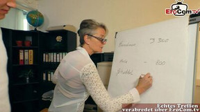 mature teacher video: German mature teacher hides sexy black lingerie underneath and is always ready for sex