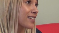 tricked video: Attractive woman eats a sleazy fake producers sticky cum
