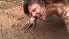 fighting video: Nude mud wrestling and anal sex punishment outdoors