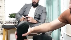 beard video: Handsome bearded businessman toes licked and worshipped