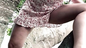 no panties video: Wifes public tree climbing no underwear outdoor nudity