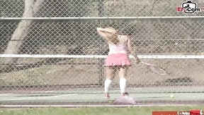 tennis video: Sporty 18yo blonde cunt with mouth pick up at the tennis court