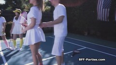 coach video: Tennis coach fucks three besties after training