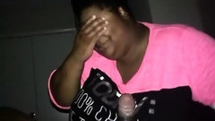 ebony massage video: Fat ebony lady massages a black rod with her lovely lips