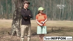 game video: Cute Asian teen girls play a game of strip golf