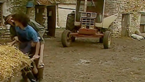 retro video: Old farmer has fun with his female employees