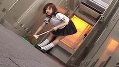 asian school uniform video: Morimoto Miku in school uniform sucks and licks three p