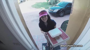 pizza delivery video: Pizza delivery chick makes some extra for cash