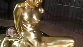 body painting video: Gold Bodypaint Fucking Japanese Porn