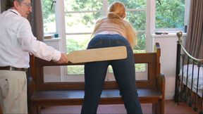 paddled video: Tight denim jeans, Amelia Rutherford’s curvy bottom and a wooden paddle!