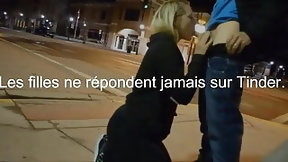 french in public video: Elle suce et avale du foutre en pleine rue !