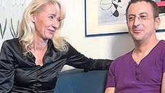 german in threesome video: After a blowjob blonde mature got her tight cunt pleased in a threesome