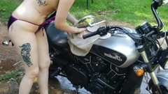 biker video: Made Little Neko wash my Motorcycle in her slutty Bikini on the 4th of JULY
