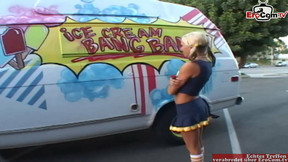 cheerleader video: Petite blonde cheerleader teen picked up for sex in a car