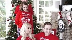 christmas video: Foursome sex orgy with Riley Mae at Christmas