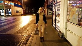 british in public video: Exhibitionist wife walking nude around a town in England