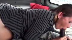 cum gargling video: Enormous backside nymph is gargling jizz-shotgun and getting boned in the van, during the day