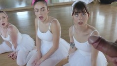 reverse gangbang video: Little ballerinas Shae Celestine, Ashly Anderson and Athena Rayne fuck one guy