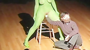 artistic video: Performance - nude artist as Kermit hand puppet