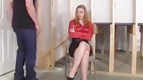 basement video: Red shirt woman in basement