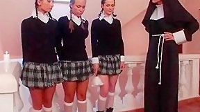 nun video: Three schoolgirls and a Nun
