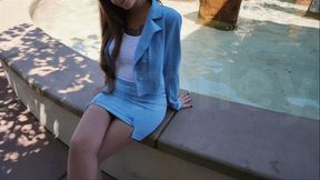 wet tshirt video: Blue Business Suit In a Fountain