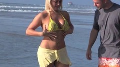 flirting video: Beach babe loves flirting with strangers and making them cum