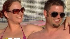 pool party video: A pool party out of control with horny swingers having oral sex outdoors