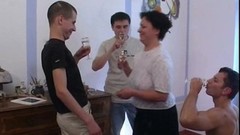 russian mature video: Get in line and get crazy as three guys take turns fucking a granny