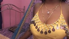 indian milf video: Big boobs Indian babe in bed sucking and fucking white guy's dick