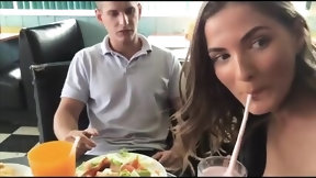 restaurant video: Sexy horny bitch giving public Restaurant-blowjob