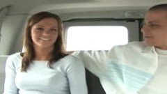 backseat video: Brunette sex bomb spreads her legs in a back seat of a car