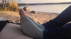 sockjob video: public footjob and socksjob on the beach