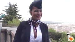 stewardess video: Perfect huge boobs stewardess Clélie's first tape to do rough