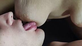 lactating video: Saggy tits sucking closeup