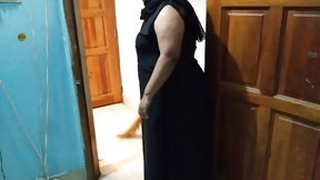 arab in homemade video: Saudi hot aunty sweeping house when neighbor boy saw her big tits and ass gets seduced &Hot cum - Boruqa & Hijab aunty