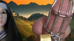 chastity belt video: Urethral sounding in chastity belt cage men urine steel tools toys man male pisshole peehole urinating masturbating mastrubating